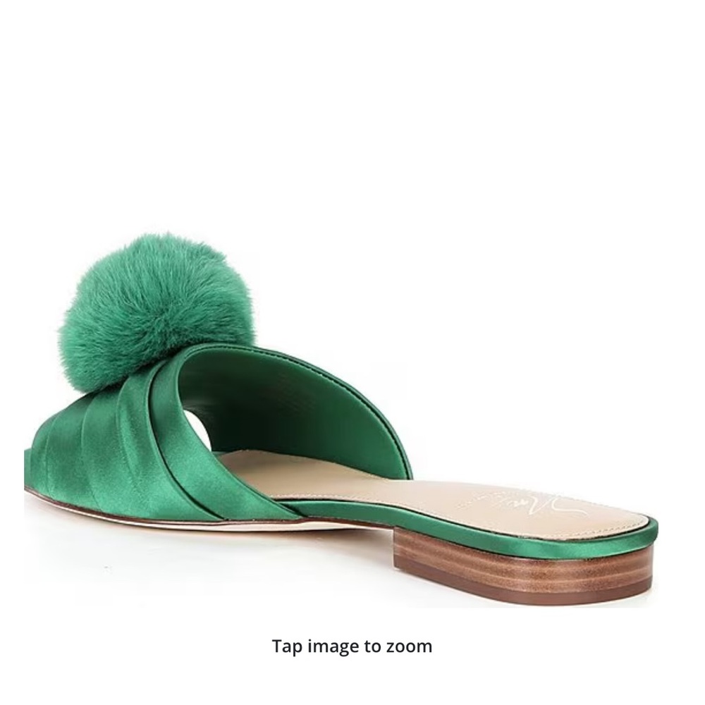 Antonio Melani x The Nat Note Olga Satin Pom Detail Slide Sandals - Picture 6 of 7